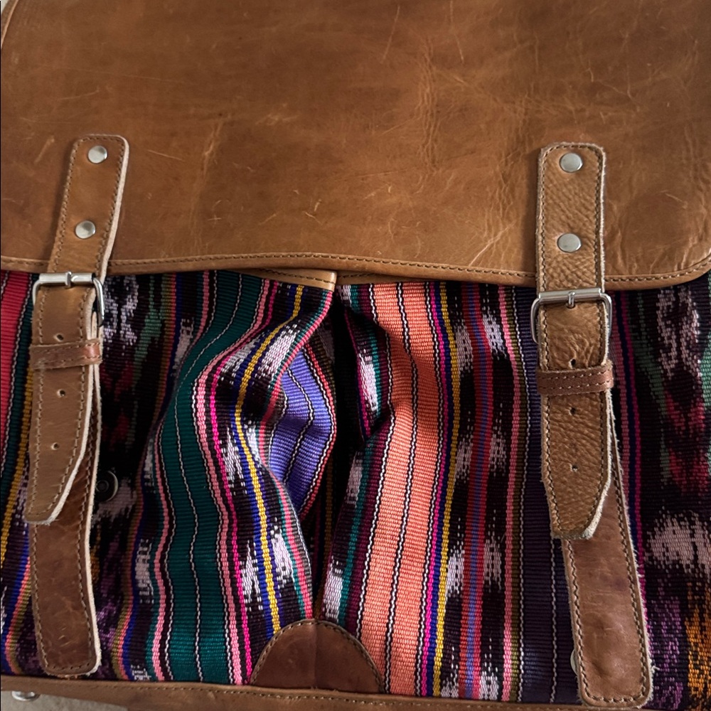 Nena & Co. Brown Leather & Multicolor Woven Backpack Satchel - Picture 5 of 13